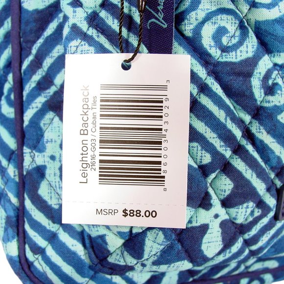 VERA BRADLEY Leighton $88 Cuban Tiles Blue Quilted Cotton Backpack - NEW - Picture 6 of 6